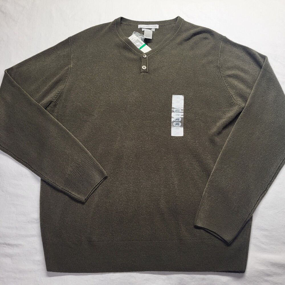 Geoffrey Beene Super Soft Sweater Henley Long Sleeve Green LG NEW Lightweight